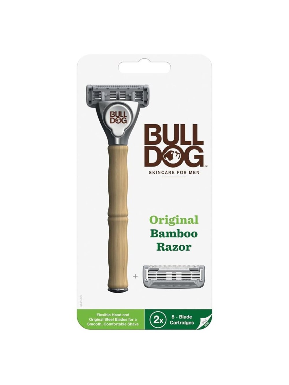 2 PK Bulldog Skincare Original Bamboo Razor Reusable Cartridge Razor + 2 refills